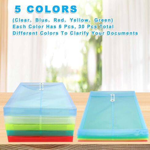 30 حزمة من المظاريف البلاستيكية البلاستيكية مع سلسلة إغلاق، A4 مجلدات ملفات قابلة للتوسيع، منظم أوراق المستندات - توسيع 1-1/6 بوصة - للمكتب المدرسي والمنزل (5 ألوان متنوعة) in Kuwait