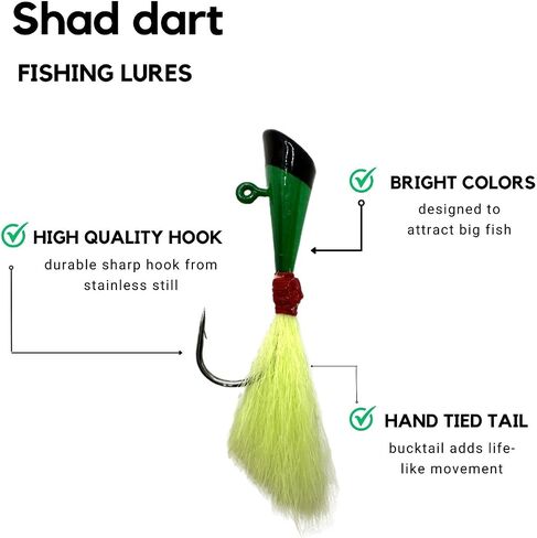 Shad Darts Fishing Lures - (Fishing Assorted Lures - 25 Pack). Effective and Working 1/4 oz jig Heads with bucktail, Best for Crappie, American Shad, Bass, Walley, Panfish. in Saudi Arabia