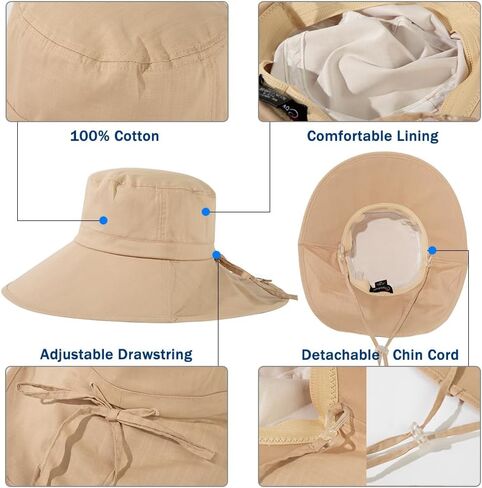 Oversize XL/XXL Women Cotton Sun Hat UPF 50+ Sunhat with Neck Flap Gardening Sun Protection Outdoor Hiking Fishing in Saudi Arabia