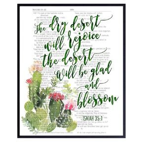 Isaiah Bible Verse - Cactus Wall Art - Desert Decor - Cactus Wall Decor - Inspirational Scripture Wall Art - Christian Gifts - Religious Decor - Saguaro Cactus Decor - Sonoran Desert -Cactus Blossom