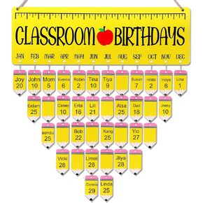 Birthday Calendar Wall Hanging 16x5 in Birthday Chart Classroom Birthday Tracker Calendar Board with 100 Tag DIY Wall Hanging Calendar Reminder Plaque for Classroom Office(Pencil Style)