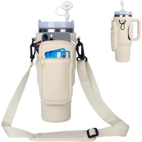 Water Bottle Carrier Bag for Stanley 40oz Tumbler with Handle, Water Bottle Holder with Strap, Bottle Holder Pouch, Stanley Cup Accessories for Hiking Walking Travelling (Black)