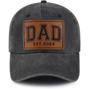 Dad Est 2024 Hat for Men, Adjustable Cotton New Dad Leather Patch Baseball Cap