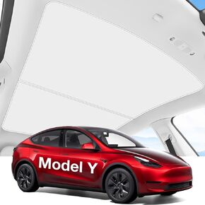 Non-Sag Glass Roof Sunshade with Storage Bag for Model Y, Foldable Sunroof Shade with Heat Insulation Cover for 2021-2024 Model Y, Glass Roof Sunshade (White)