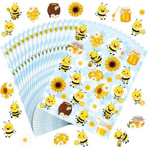 500 Pieces Bee Theme Stickers for Kids Bee Honey Stickers Cute Waterproof Summer Bee Decals for Teachers Students Reward Spring Classroom Bee Theme Party Birthday Baby Shower Decoration