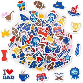 Father's Day Foam Stickers - 300Pcs Happy Fathers Day Stickers Bulk Self-Adhesive Best Dad Ever Heart Football Beard Tie Foam Stickers for DIY Gift Cards Craft Box Party Scrapbooking Decors