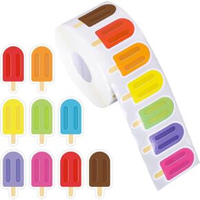 AnyDesign 1000Pcs Summer Popsicle Stickers Roll Colorful Ice Pop Shape Paper Decals 8 Designs Ice Lolly Self-Adhesive Decorative Stickers for Gift Envelope Greeting Card Party Supplies