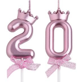 20th Birthday Candles, Red 20 Year Old Number Birthday Candles for Men Women, Happy Birthday Party Cake Topper Decoration Gifts for 20th Wedding Anniversary Celebration