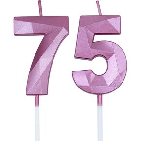 75th & 57th Birthday Candles for Cake, Gold Number 75 57 3D Diamond Shaped Candle Birthday Decorations Party Supplies for Women or Men