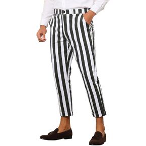 Lars Amadeus Striped Business Pants for Men's Slim Fit Flat Front Tapered Office Cropped Pants