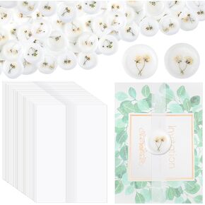 Qilery 100 Pcs Wedding Invitation Wrap Accessories Including 50 Vellum Jackets for 5x7 Invitations with 50 Baby's Breath Wax Seal Stickers for Wedding Birthday Bridal Shower Party Invitation