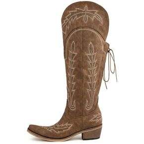 Embroidered Cowboy Boots for Women Knee High Cowgirl Boots Wide Calf Western Lace Up Fashion Boots