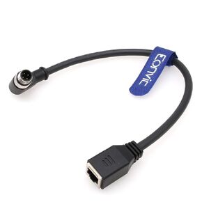 Eonvic M12 4 Pin A Code Male Right Angle to RJ45 Female Straight Industrial High Flex Cat6 Shielded Waterproof Ethernet Cable 30CM