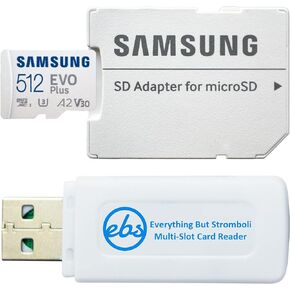Samsung EVO Plus 512GB V30 U3 A2 microSDXC Memory Card with Adapter Works with DJI Air 3 Camera Drone (MB-MC512KA) Bundle with (1) Everything But Stromboli MicroSDXC & SD Card Reader