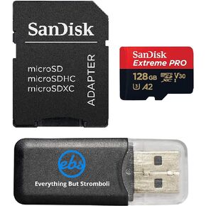 SanDisk 128GB Extreme Pro UHS-1 MicroSD Card Compatible with DJI Avata 2, Mini 4K Drones (SDSQXCD-128G-GN6MA) with Read Speed up to 200 MB/s Bundle with 1 Everything But Stromboli MicroSD Card Reader