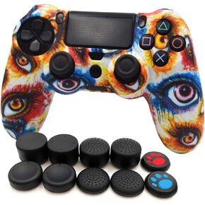 مجموعة غطاء سيليكون ناعم مضاد للانزلاق لوحدة تحكم PlaySation 4 (الاسم المستعار Wireless DualShock 4) والتي تحتوي على قطعة واحدة من غطاء وحدة التحكم + 8 قطع من أغطية قبضة الإبهام - عين كبيرة