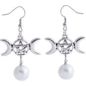 Triple Goddess Moon Earrings Imitation Pearl Drop Gothic Party Dress Halloween Jewelry Gifts for Women Girls