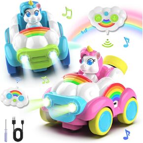 Hangrui 2 Pack Remote Control Cars, Unicorn Toys for Ages 2-6, Toddler 2.4Ghz RC Cars with Colored Lights, Music and Sound, Christmas Birthday Gift for 2 3 4 5 6 Year Olds Girls Boys
