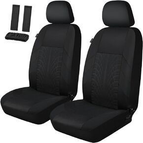 AKAUTO Car Seat Covers Front Pair with Seat Belt Pads and Steering Wheel Cover, Premium Automotive Interior Covers, Seat Covers with Removable Headrest, Universal Fit for Most Cars, Sedan, Truck, SUV