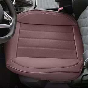 1 Piece Premium Faux Leather Car Seat Cover Front Cushions Anti-Slip and Full Wrap Edge Design Car Seat Protectors Luxury Waterproof Soft Bottom Auto Seat Cushion Pad Fits Most Vehicles(Beige)