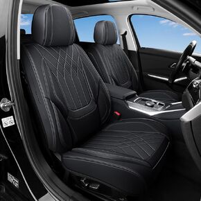 Car Seat Covers Front Seats, Luxury Leather Automotive Seat Covers with Lumbar Support, Waterproof Car Accessories Covers Universal Fit for Most Cars Trucks Pick-ups SUVs(Black,Front Pair)