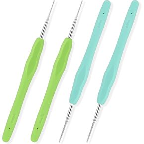 KALIONE 4 Packs Dreadlock Tools Crochet Hooks for Hair 0.5mm 0.75mm Dreadlock Crochet Needle Tools Crochet Hooks Needle for Dreads Braid Craft