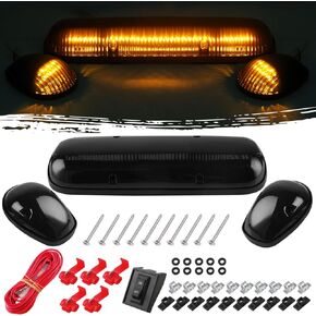 3x Smoked Amber Cab Roof Top Marker Clearance Running Lights Lamps Assembly Kit 30 LED Compatible with 2002-2007 Chevrolet Silverado/GMC Sierra 1500 1500HD 2500 2500HD 3500 Trucks Cab Lights