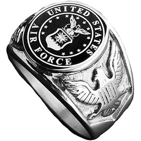 Men Titanium Steel US Air Force Military Ring Eagle Medal Rings, Silver/Gold/Black