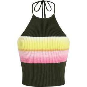 CIDER Miami Sunset Vacation Colorful Knit Halter Crop Cami Top