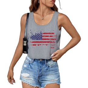 4th of July Crop Tops for Women Funny American Flag Shirts Tank Tops Outfits