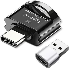 TF/SD Card Reader with USB C Adapter, USB-C to Micro SD SDXC SDHC OTG USB Memory Adapter TF Type C Memory Card Reader for Galaxy, Huawei, Tablets, PC, MacBook(Black)