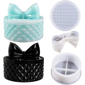 Bows Storage Box Mold Round Resin Box Molds with Lids Jewellery Organizer Casting Mold Epoxy Casting Silicone Mould DIY Resin Crafts Moulds for Home Decor Gift Candy Storage