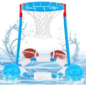Pool Basketball Hoop Floating Basketball Hoop for Pool Games Pool Toys with 4 Balls and Pump Water Basketball Games Swimming Pool Toys Basketball Hoop for Kids Adults Pool Sports Games