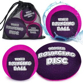 POPLAY 2PCS Skip Balls with Skip Disc and Storage Bag, Water Skip Balls for Swimming Pool Beach Lake, Beach Toys Great for All Ages