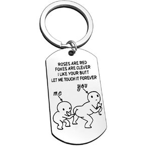 Dabihu Funny Couple Keychain I Like Your Butt Let Me Touch it Forever Silver Stainless Steel Keyring Valentine's Day Gift