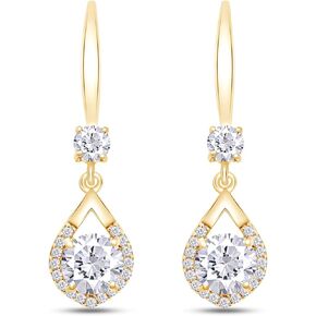 SAVEARTH DIAMONDS 2CT Moissanite Dangle Earrings, D Color Ideal Cut Lab Created Diamond 18K Gold Plated 925 Sterling Silver Mermaid Tear Drop Earrings for Women