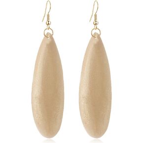 Unique Handmade Lightweight Bohemian Colorful Teardrop Wood Dangle Drop Earrings Personalized Geometric Waterdrop Natural Wooden Hook Earrings for Women Girls Statement Ethnic Tribal Jewelry Gifts