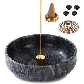 5.91 INCH Large Incense Holder, 6 in 1 Marble Incense Burner - Incense Holder for Sticks and Backflow Incense, Sage Sticks - Palo Santo Holder, Cone Incense, Candy Bowl, Mosquito Coil Holder