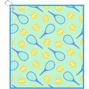 Tennis Towel 15 x 17 Inch Microfiber and Cotton Sports Towels Tennis Gift for Women Funny Prints Sports Towel Gifts with Hook Clip for Men Women Gym Tennis Accessories(Green,Tennis)