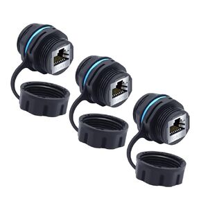 RJ45 CAT6 Panel Mounting Shielded Waterproof Connector Cat5/5e/6 Female to Female 8P8C Ethernet LAN Cable Coupler Double Head Adapter with Waterproof/Dust Cap 12PCS