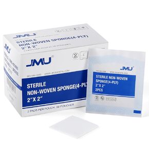 JMU Sterile Gauze Pads 4x4, Highly Absorbent Non-woven Sterile Gauze Sponges, 25 Packs, 50 Pcs Total