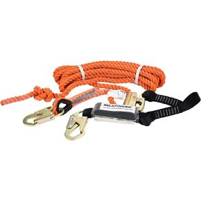 25FT Vertical Lifeline Assemble Three Strand Rope Fall Protection with Rope Grab Snap Hooks Shock Absorber Fall Protection Safety Equipment ANSI Compliant