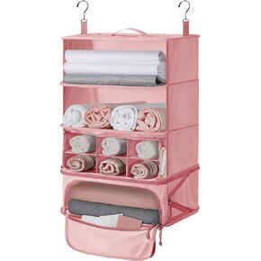 BAGSMART Hanging Closet Organizers and Storage, Compression Packing Cubes for Travel, 4 Shelf Hanging Shelves for Suitcases Organizers, Travel Shelves for Cruise Ship Essentials Beige-Large