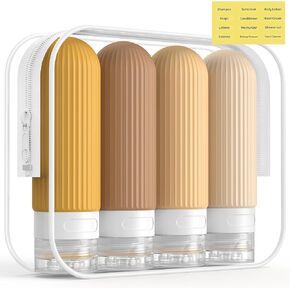ME.FAN Travel Bottles for Toiletries, TSA Approved 3oz Silicone Travel Size Containers/Portable Split Bottle, Travel Accessories for Conditioner, Shampoo, Lotion - 4 Pack Yellow