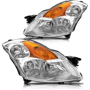 for 2007-2009 Altima 4 Doors Sedan Halogen 07 08 09 Altima 4Dr Sedan Headlamps Left and Right Headlights Assembly Pair Chrome Housing with Amber Reflector