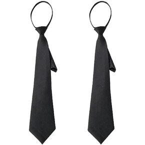 2Pcs Black Women 's Narrow Necktie with Zipper Adjustable Neck Tie Elegant All-match Trendy Unisex Casual Business Length Ties,Cummerbunds and Pocket Squares(42cm)
