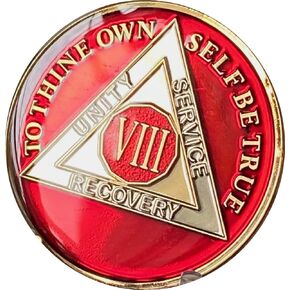 8 Year AA Medallion Metallic Mandarin Red Tri-Plate Sobriety Chip VIII