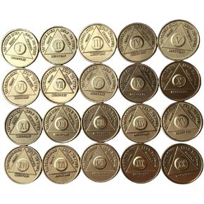 Bulk Lot of 20 AA Alcoholics Anonymous Medallions Chips Years 1 - 20 Bronze Medallion Sobriety Chip Set Serenity Prayer