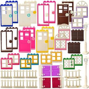 110 Pieces Doors,Windows,Fencesand Light for MOC Creative Building BlockToys Set Street House Decoration Compatible with Classic Brick for Kids Age 6 8 10 12 Years