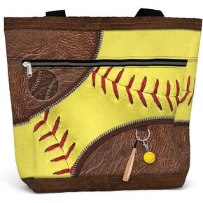 Waterproof Tote Bag with Pockets and Zipper for Work. Aesthetic Shoulder Bag for Women. Gift for Softball Player.